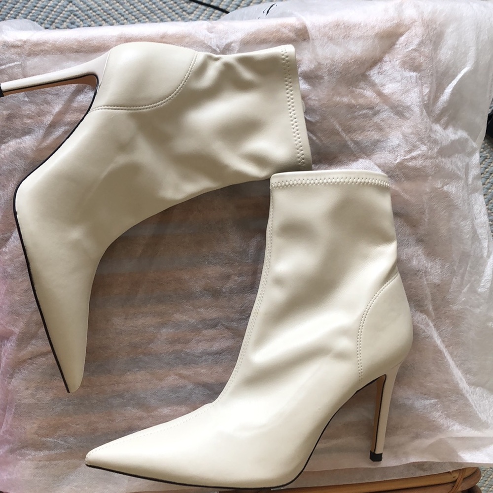 Zara Cream Elastic Ankle Heeled Boots Size 40
